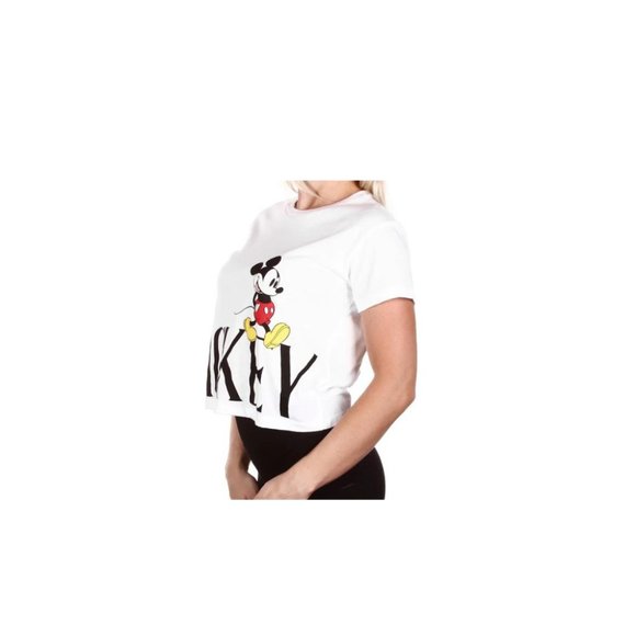 Disney Mickey Mouse Women’s Junior Crop Top | White Graphic Tee - Picture 2 of 2